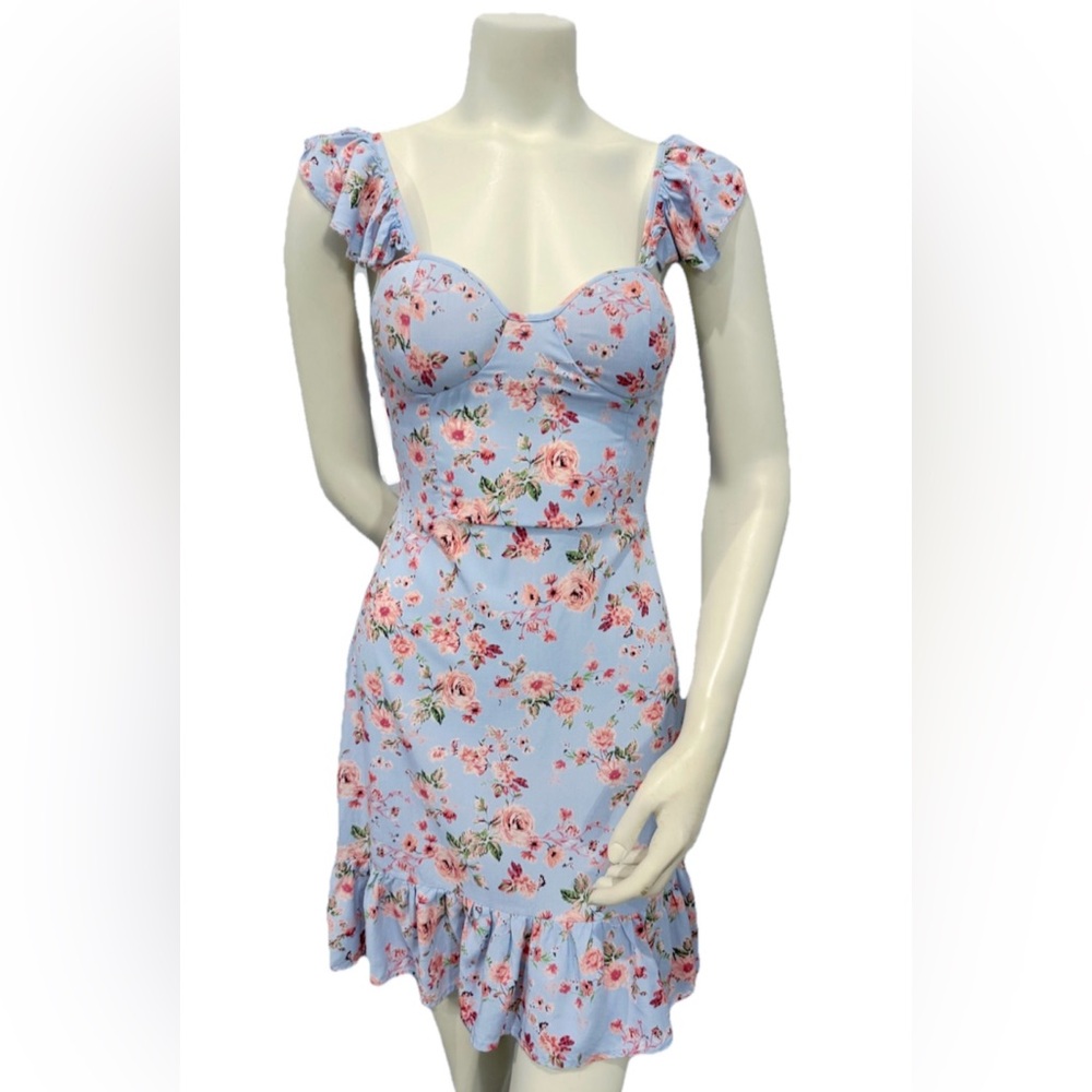 Full Circle Trends Blue Floral Mini Dress S Cottagecore Coquette Sweetheart